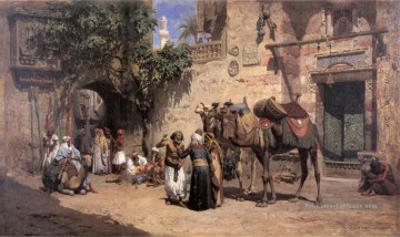 DANS LA COUR Frederick Arthur Bridgman Arabe Peinture à l'huile